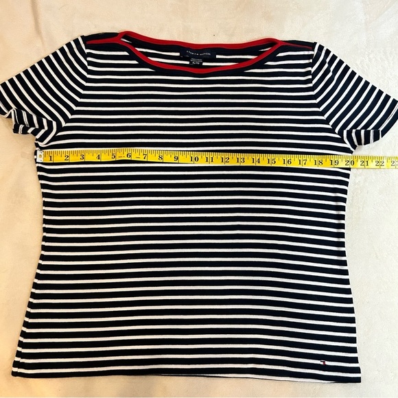 Tommy Hilfiger | 100% Cotton Boat Neck Striped Blue & White Shirt Size XL - Picture 8 of 11